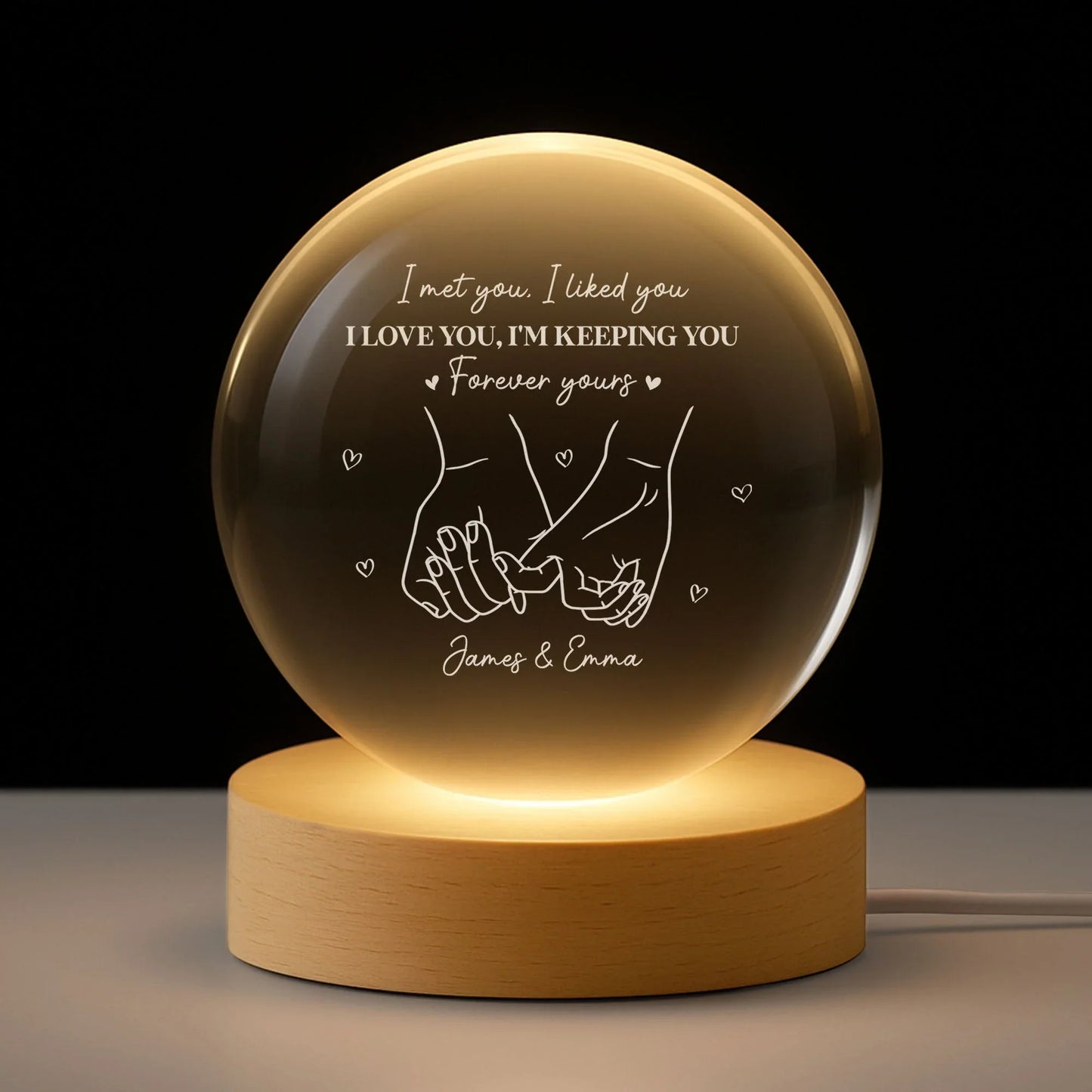 Globe Lamp with Holding Hands Line Art Romantic Night Light Unique Gift for Couples