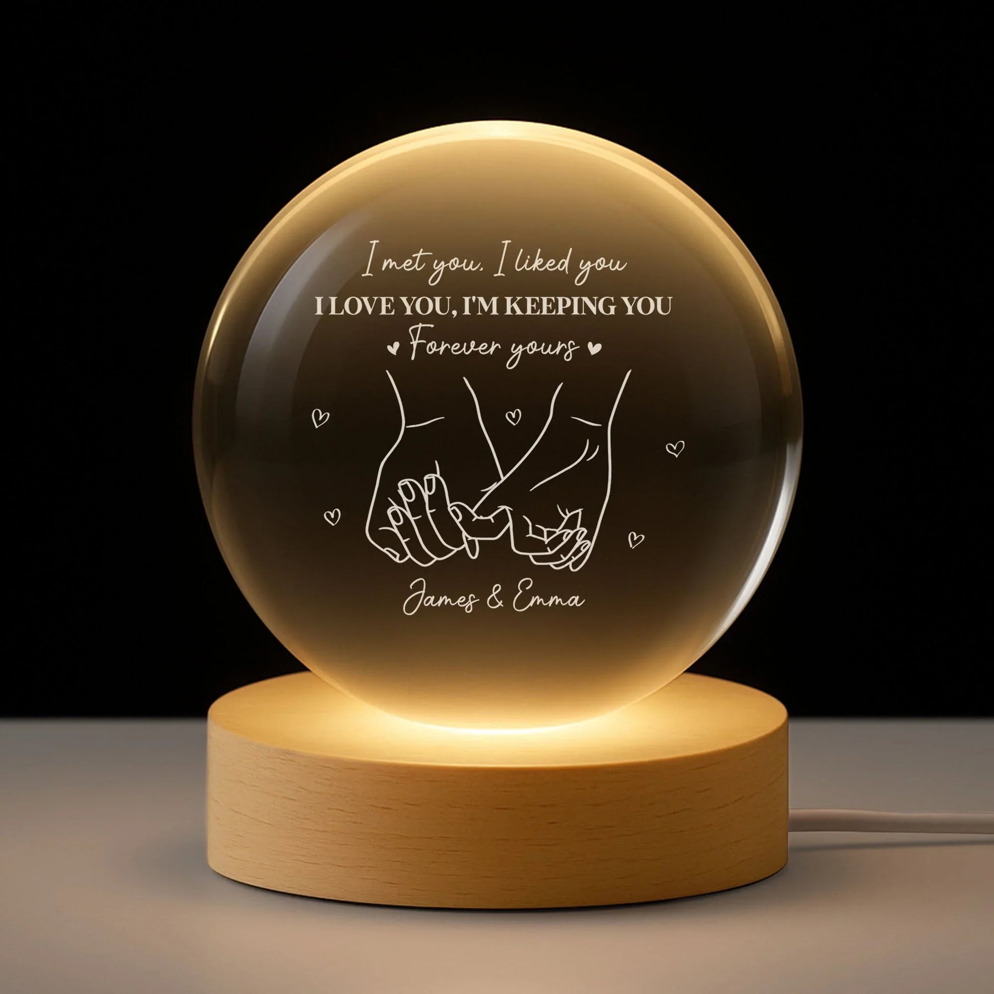 Globe Lamp with Holding Hands Line Art Romantic Night Light Unique Gift for Couples