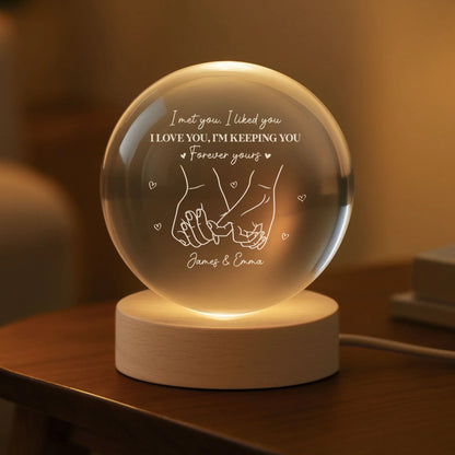 Globe Lamp with Holding Hands Line Art Romantic Night Light Unique Gift for Couples