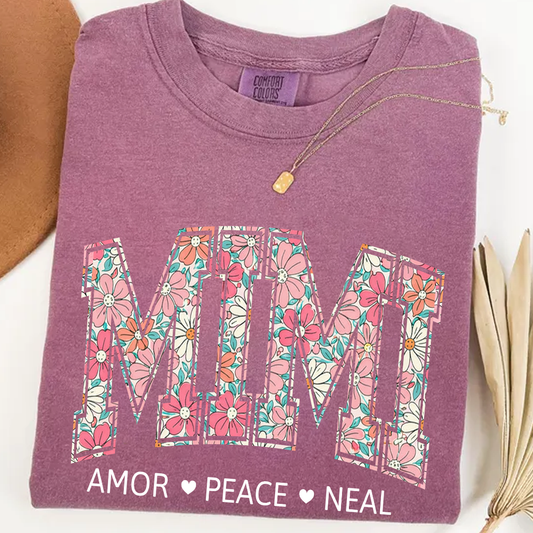 Comfort Colors Mimi Floral Letter Sweatshirt for Women, Custom Grandma Nickname Shirt, Vintage Flower Graphic Pullover, Personalized Family Gift for Mom Grandma, Cozy Comfort Colors Style Top