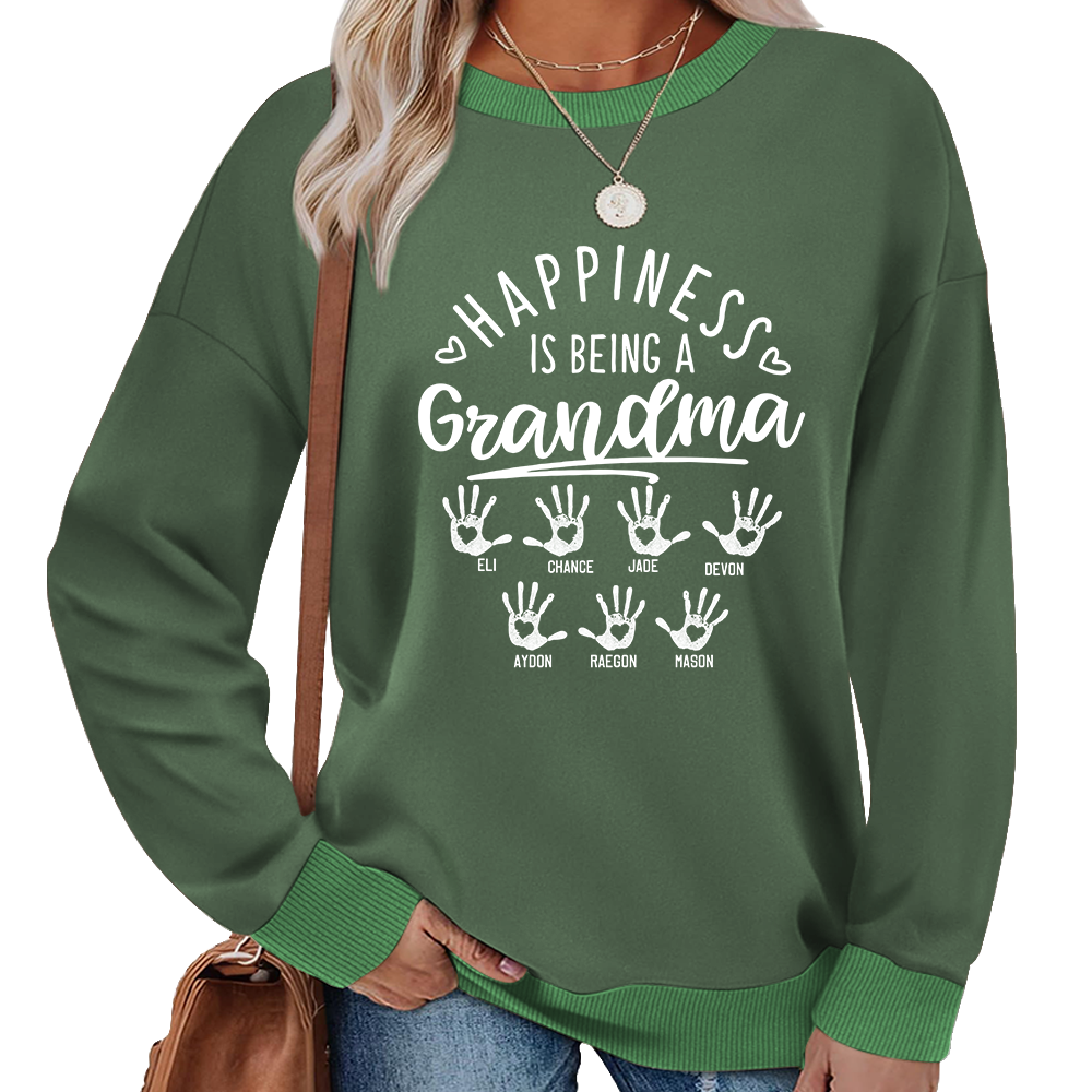 Personalized Grandma Sweatshirt – Happiness Is Being a Grandma with Kids’ Names & Handprints
