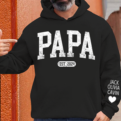 Custom Papa Est 2025 T-Shirt, Dad Gift, Father's Day Shirt, New Grandpa Shirt Grandkids Names On The Sleeve