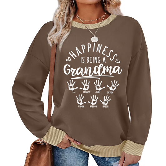 Personalized Grandma Sweatshirt – Happiness Is Being a Grandma with Kids’ Names & Handprints