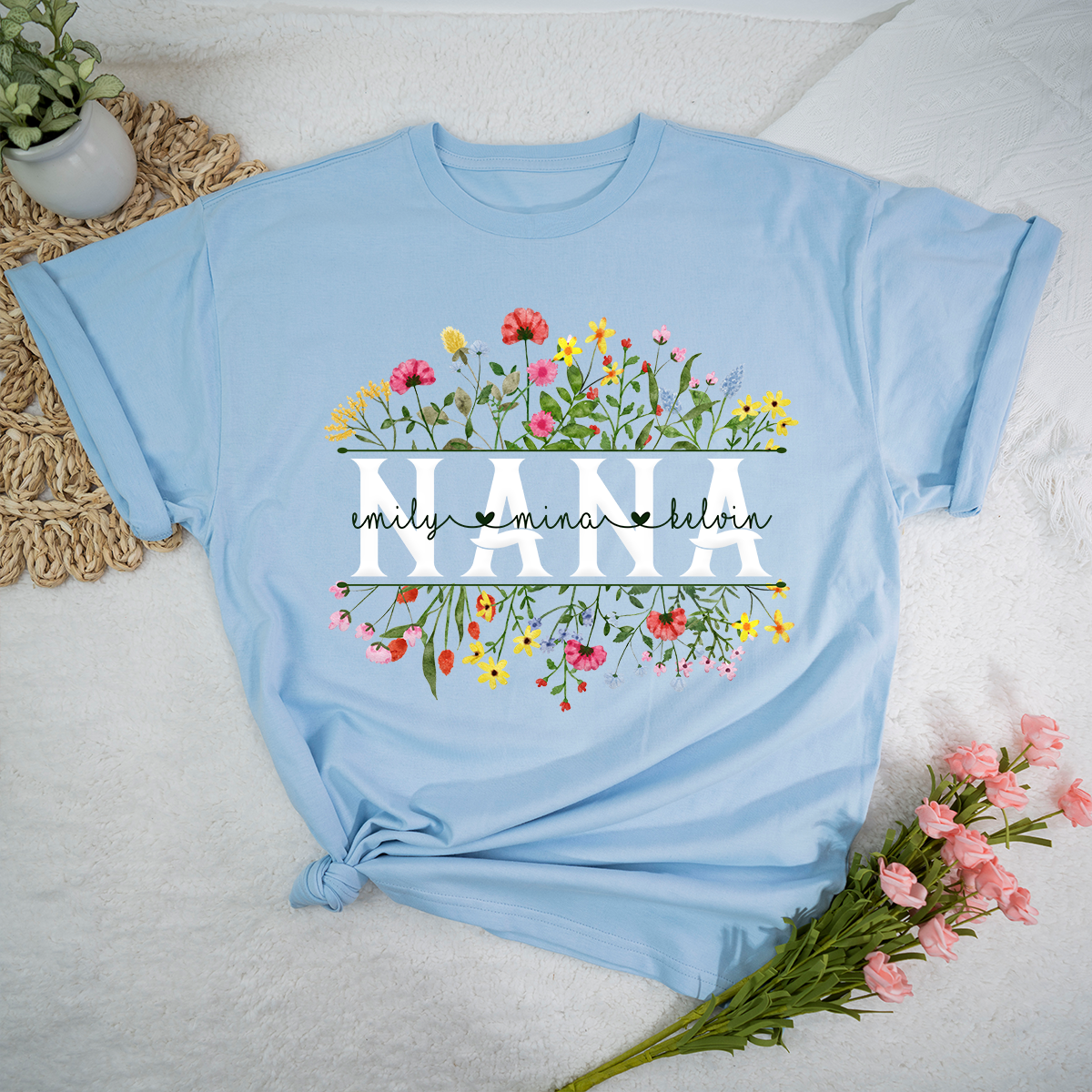 Custom Nana Flower Color Mother's Day T-Shirt