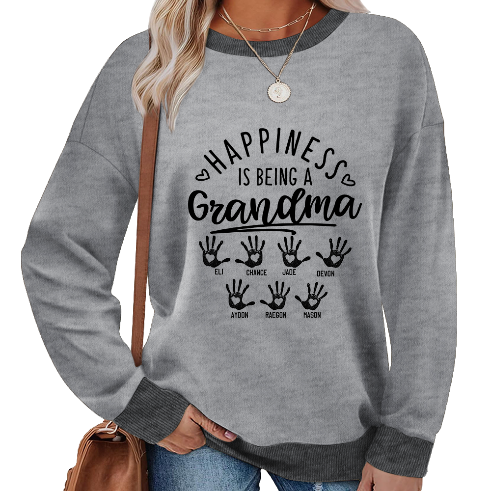 Personalized Grandma Sweatshirt – Happiness Is Being a Grandma with Kids’ Names & Handprints