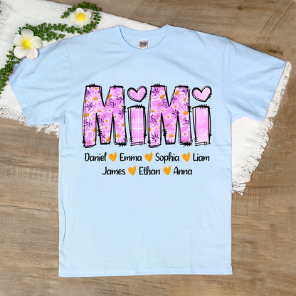Personalized Mimi Daisy Shirt, Custom Nickname and Grandkids' Names T-Shirt