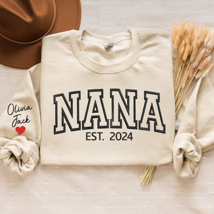 Custom Embroidered Nana Est And Grandkids 2026 Sweatshirt