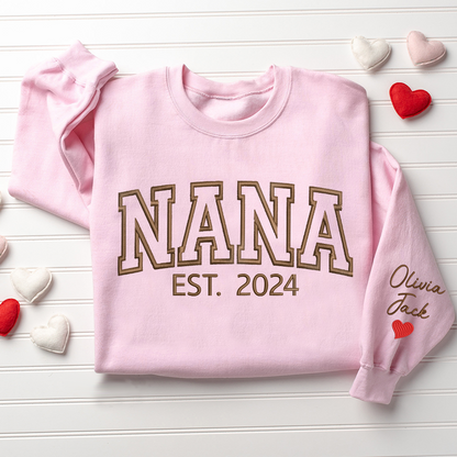 Custom Embroidered Nana Est And Grandkids 2026 Sweatshirt
