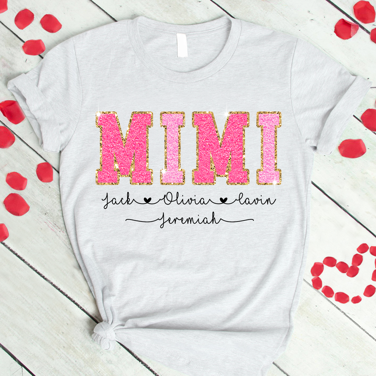 Custom Glitter Grandma With Grandkids Valentine's Day T-Shirt