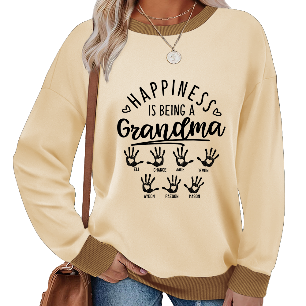 Personalized Grandma Sweatshirt – Happiness Is Being a Grandma with Kids’ Names & Handprints