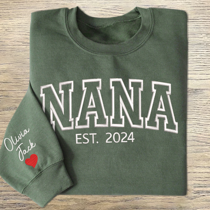Custom Embroidered Nana Est And Grandkids 2026 Sweatshirt
