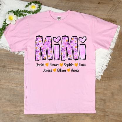 Personalized Mimi Daisy Shirt, Custom Nickname and Grandkids' Names T-Shirt