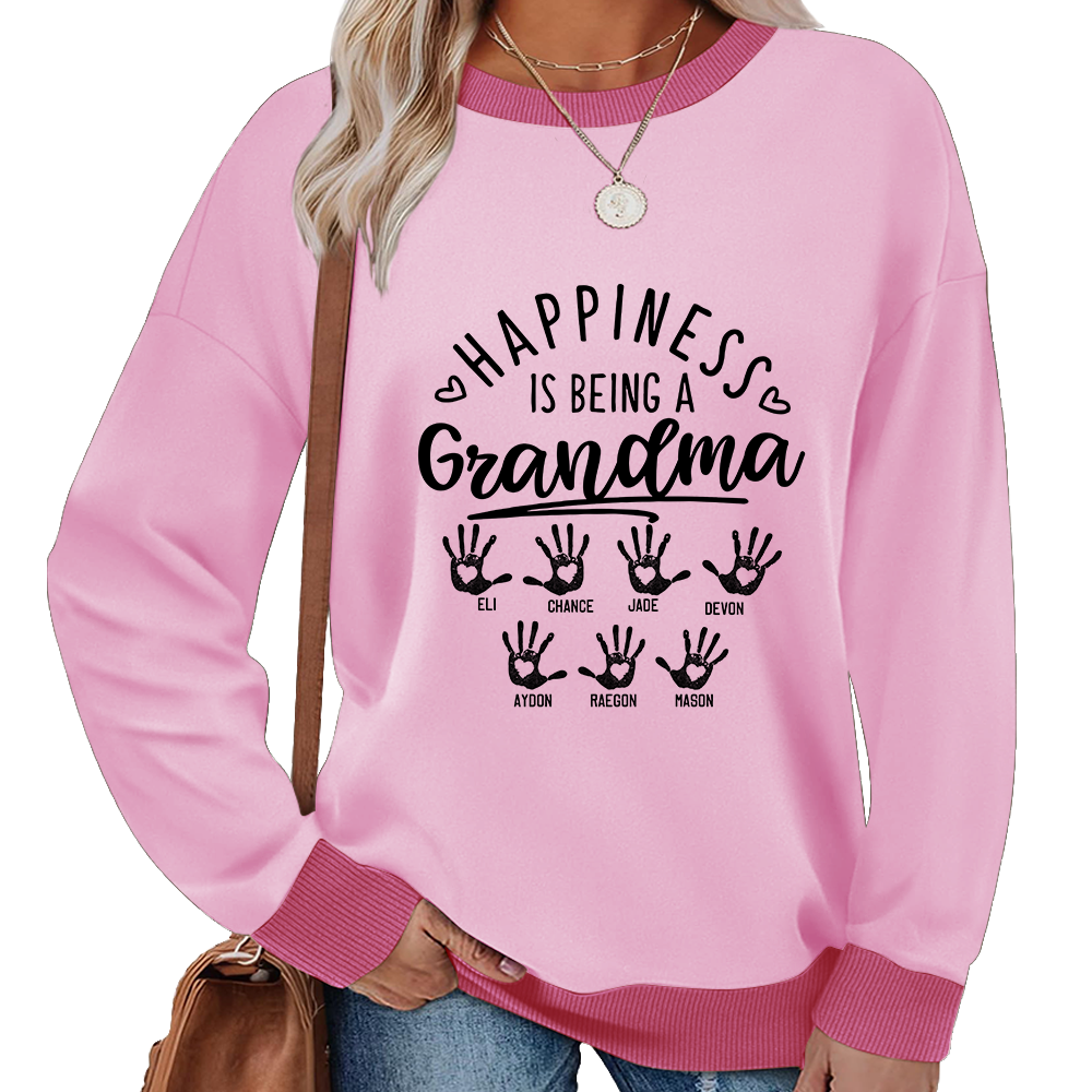 Personalized Grandma Sweatshirt – Happiness Is Being a Grandma with Kids’ Names & Handprints