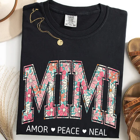 Comfort Colors Mimi Floral Letter Sweatshirt for Women, Custom Grandma Nickname Shirt, Vintage Flower Graphic Pullover, Personalized Family Gift for Mom Grandma, Cozy Comfort Colors Style Top