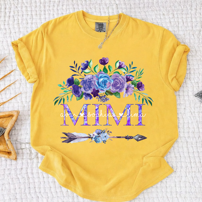 Comfort Colors Personalized Mimi T-shirt with Custom Names, Floral and Arrow Design, Customizable Gift for Mimi