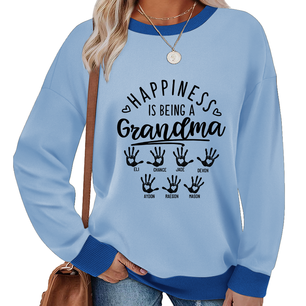 Personalized Grandma Sweatshirt – Happiness Is Being a Grandma with Kids’ Names & Handprints