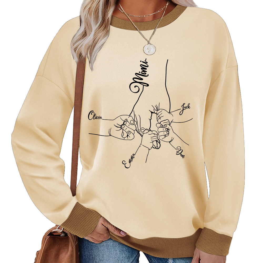 Personalized Mimi Sweatshirt with Grandkids’ Names – Custom Hands Drawing Family Sweater Gift for Grandma