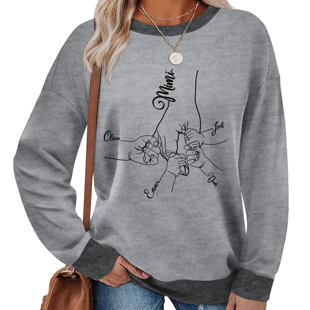 Personalized Mimi Sweatshirt with Grandkids’ Names – Custom Hands Drawing Family Sweater Gift for Grandma