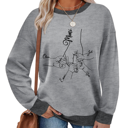 Personalized Mimi Sweatshirt with Grandkids’ Names – Custom Hands Drawing Family Sweater Gift for Grandma