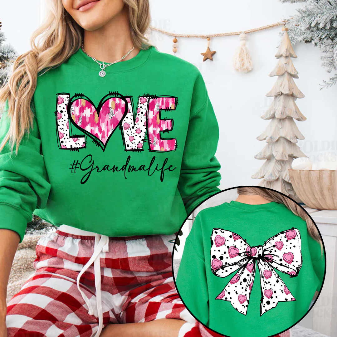 Custom LOVE Grandma Sweatshirt with Pink Heart Bow Design - Personalized with Grandkids' Names - Thoughtful Gift for Grandmothers