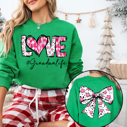 Custom LOVE Grandma Sweatshirt with Pink Heart Bow Design - Personalized with Grandkids' Names - Thoughtful Gift for Grandmothers