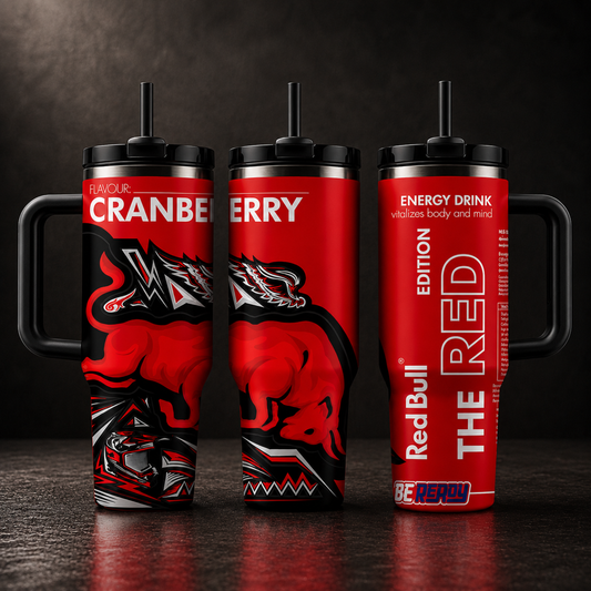 Red Bull Cranberry Edition Tumbler 40oz with Handle/30oz Flip Straw and Handle/20oz Skinny - Stainless Steel Insulated Travel Mug - New Flavor Red Bull Cup Gift