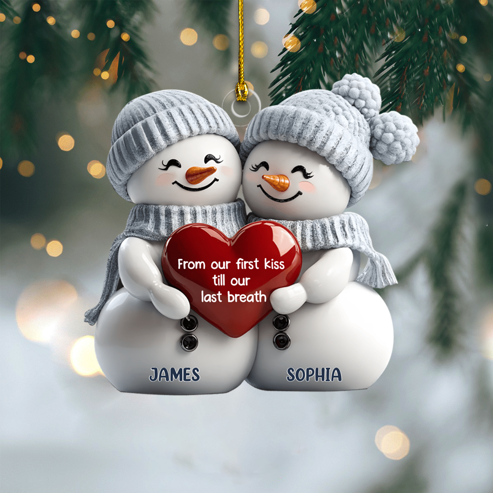 Personalized Couple Snowman Ornament – Custom Names & Romantic Message Christmas Tree Decor, Cute Winter Gift for Couples Ornament