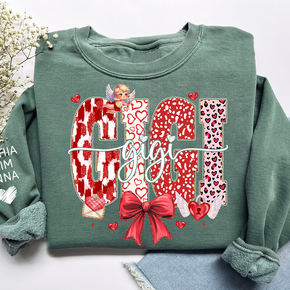 Personalized Valentine Gigi coquette Sweatshirt, Gifts for Grandma, Custom Grandma and Grandchild Names