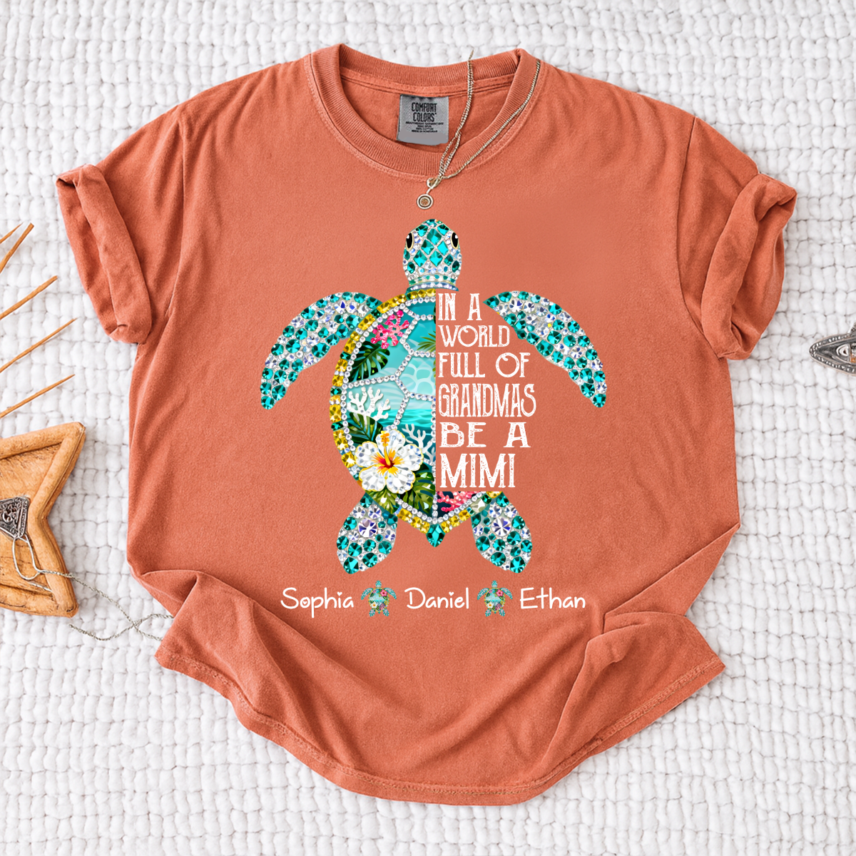 Comfort Colors Personalized Mimi Sea Turtle Shirt – Custom Grandkids Names Turtle T-Shirt, In a World Full of Grandmas Be a Mimi Gift