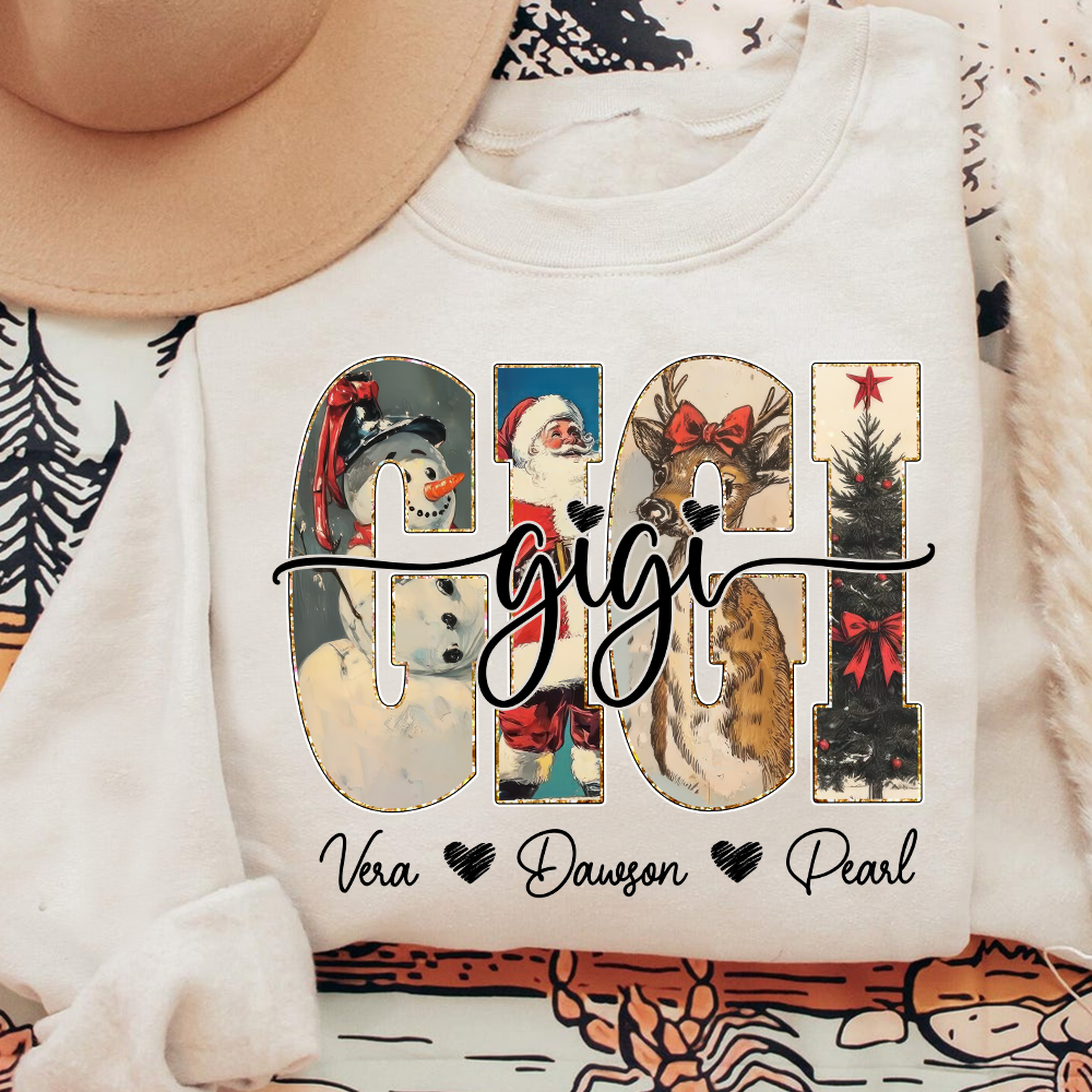 Personalized Gigi Christmas Sweatshirt – Custom Grandkids Names Holiday Shirt