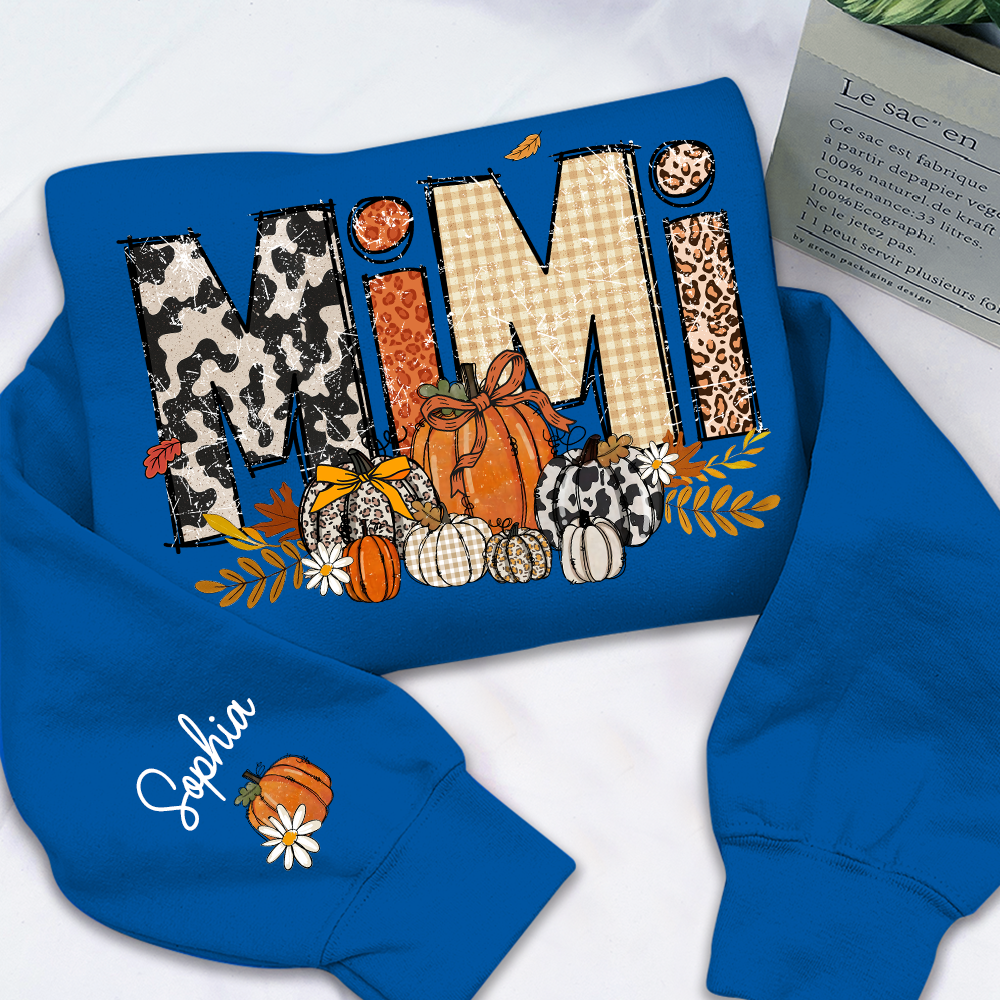 Preppy Fall Mimi Custom Grandma Pumkin Sweatshirt, Personalized For Grandma And Kids