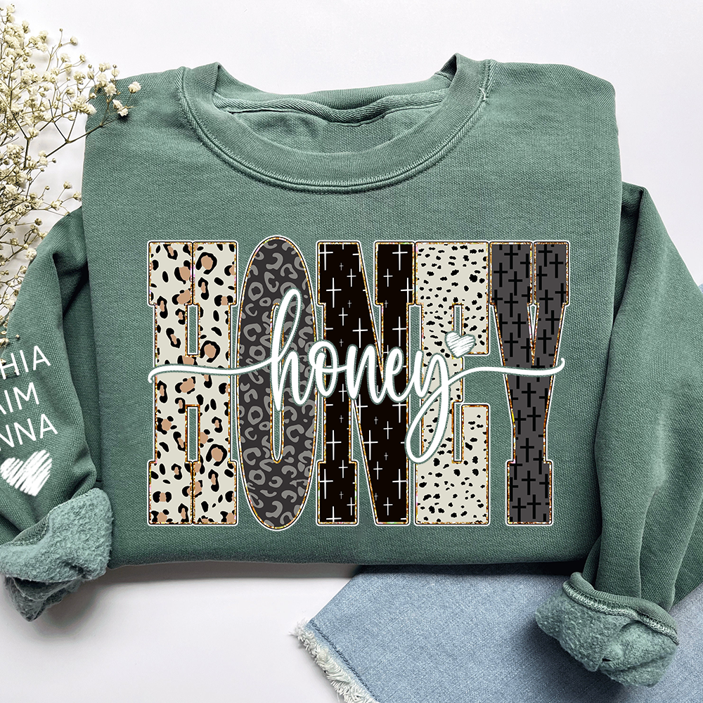 Personalized Honey Leopard Sweatshirt – Custom Bible Style Design, Unique Gift for Grandma and Her Grandkids