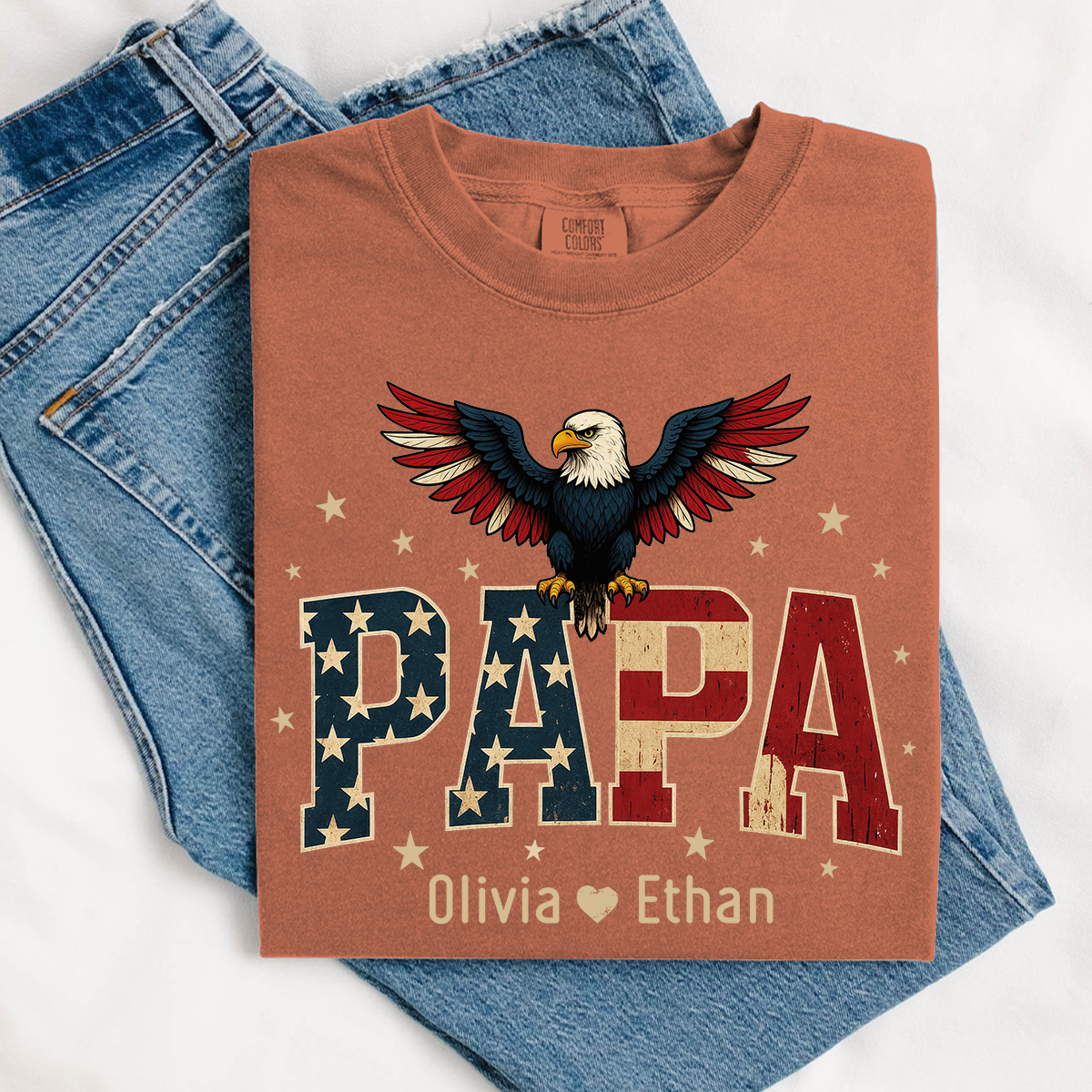 Comfort Colors® Personalized Papa Shirt, Eagle with Grandkids name T-Shirt, Custom Shirt for Fathers Day