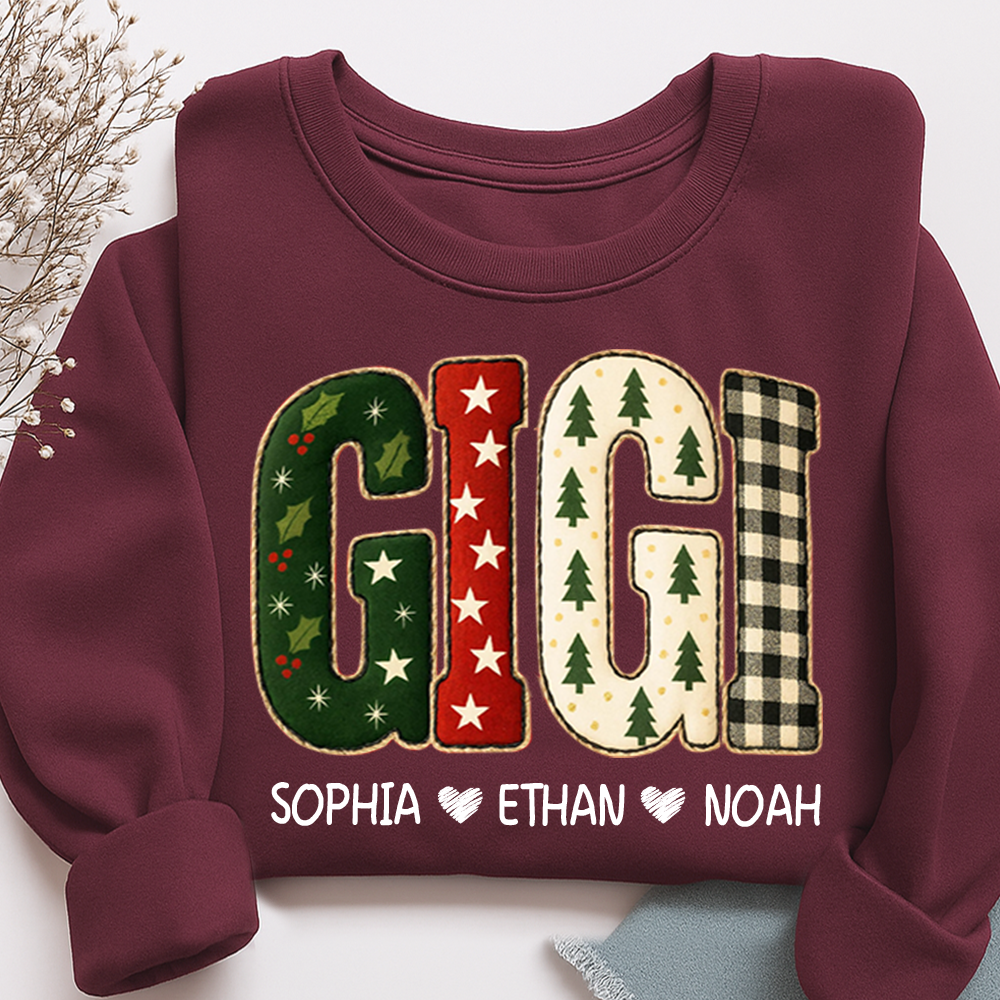 Cozy Xmas Gigi Design Grandma Sweatshirt, Gift for Grandma and Kids