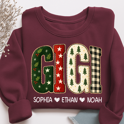 Cozy Xmas Gigi Design Grandma Sweatshirt, Gift for Grandma and Kids