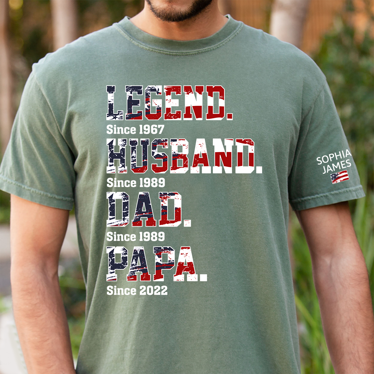 Custom Dad Shirt Legend Husband Papa Since Year, Patriotic USA Flag Family Gift T Shirt