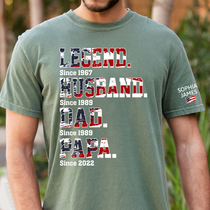 Custom Dad Shirt Legend Husband Papa Since Year, Patriotic USA Flag Family Gift T Shirt