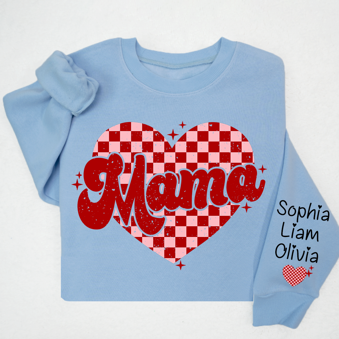Valentines Day Mama Checkered Heart And Kids LTP01