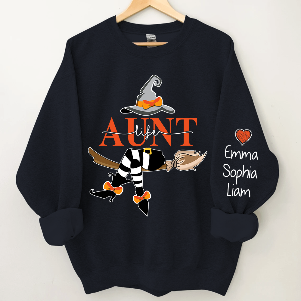 Aunt Life Witch Sweatshirt, Custom Aunt & Kids Halloween, Gift For Aunt TH Sweatshirt