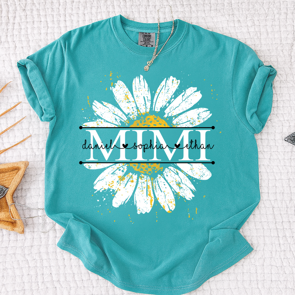 Comfort Personalized Mimi Shirt with Grandkids Names, Daisy Flower Graphic Family T Shirt