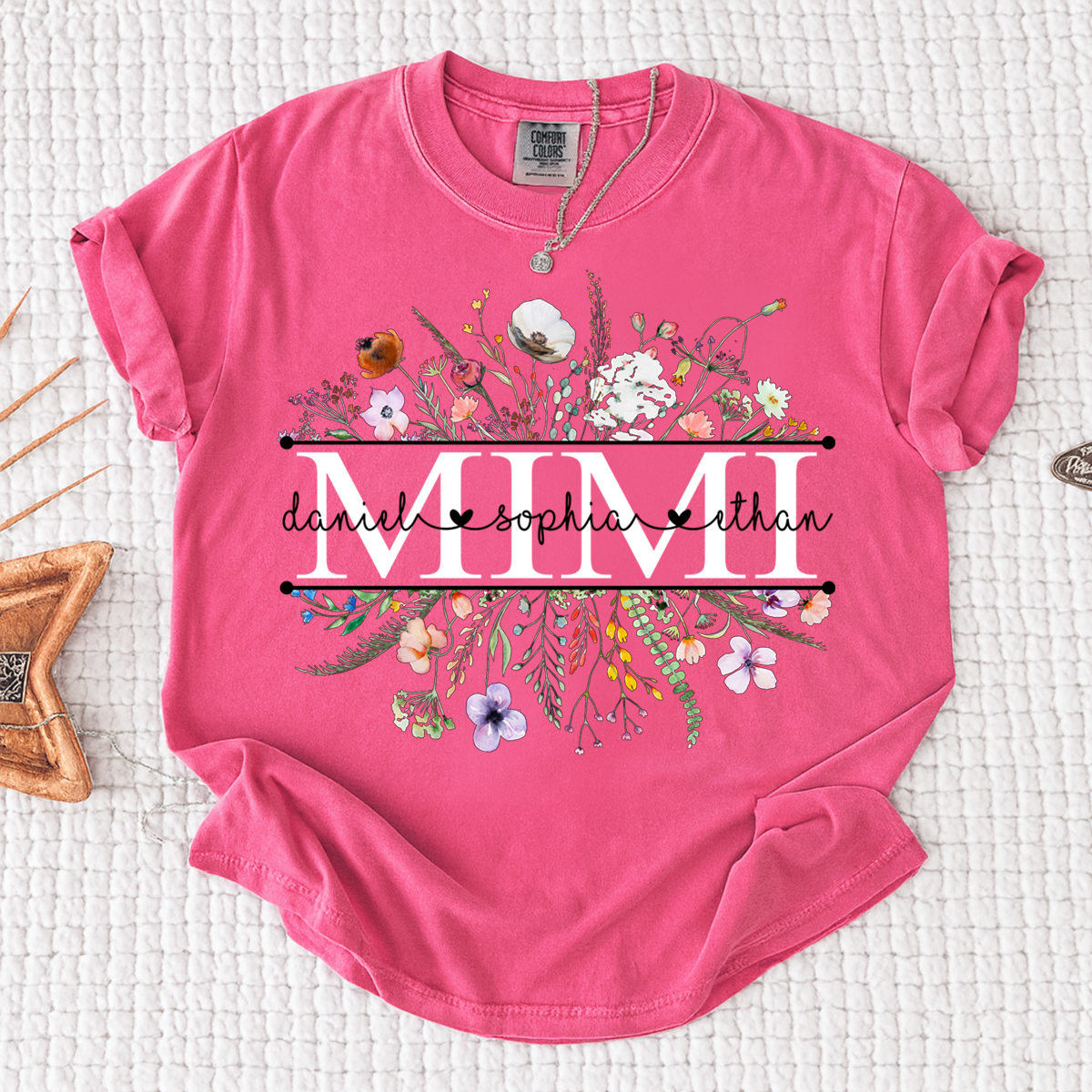 Comfort Colors Personalized Grandma Monogram Shirt, Custom Family Names Floral T-Shirt
