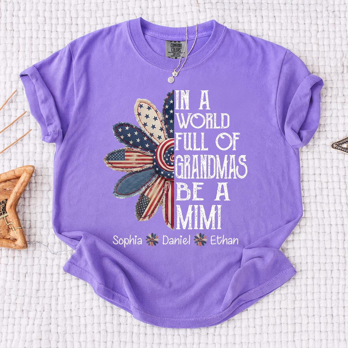Comfort Colors In A World Full Of Grandmas Be A Mimi Shirt Personalized with Names Patriotic Floral Graphic Custom Grandma Mimi Apparel