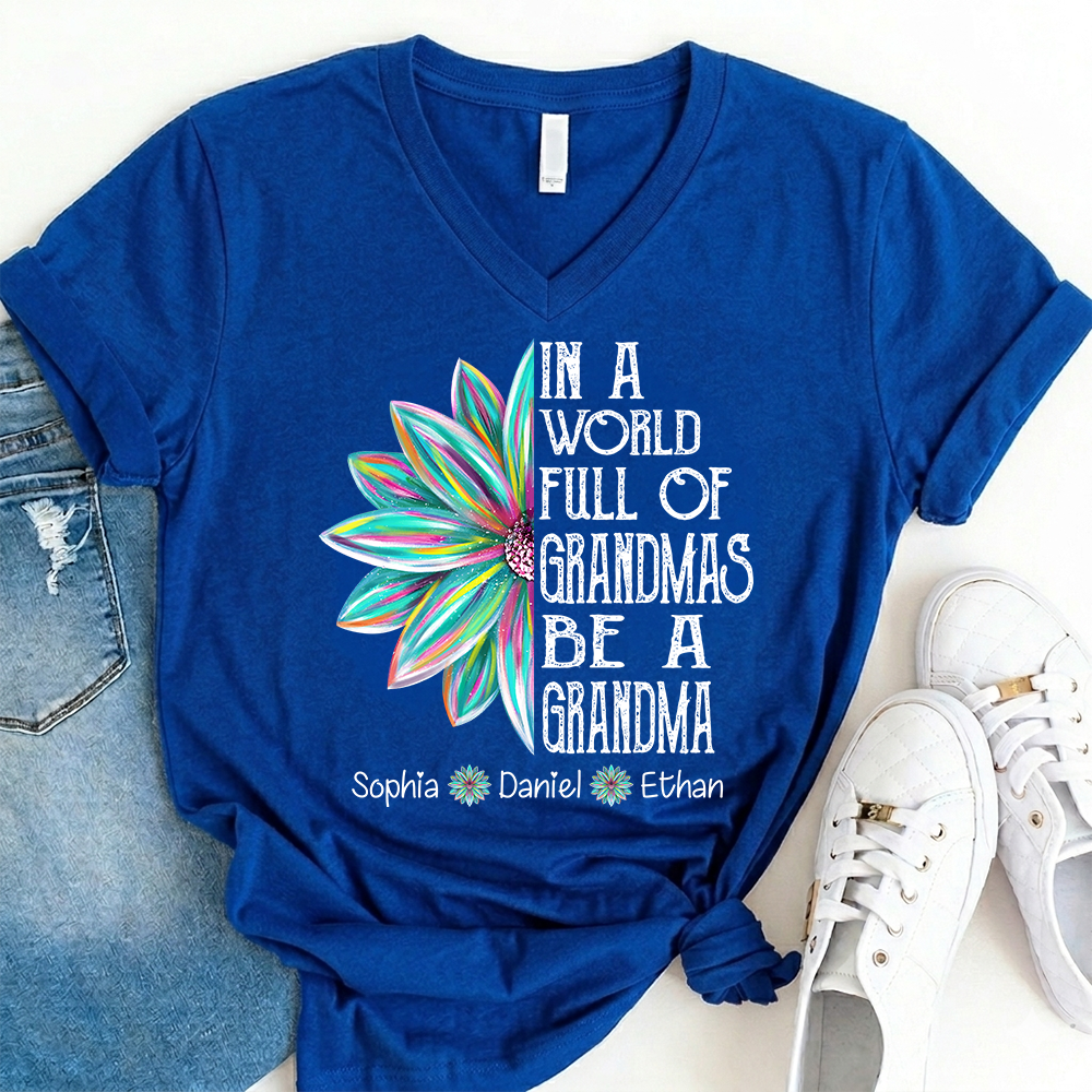 In A World Full Of Grandmas Be A Mimi Shirt, Personalized Mimi T Shirt with Grandkids Names V-Neck