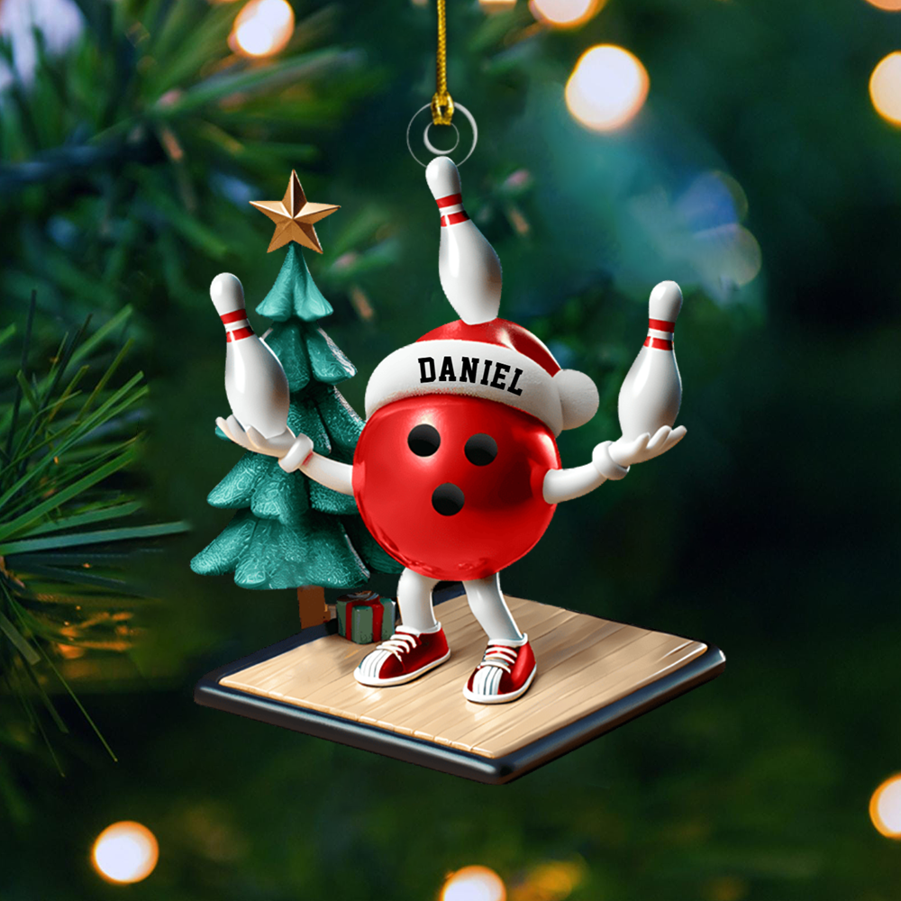 Personalized Bowling Ornament 2025 – Custom Bowling Ball Mascot with Name, Funny Bowler Gift Ornament