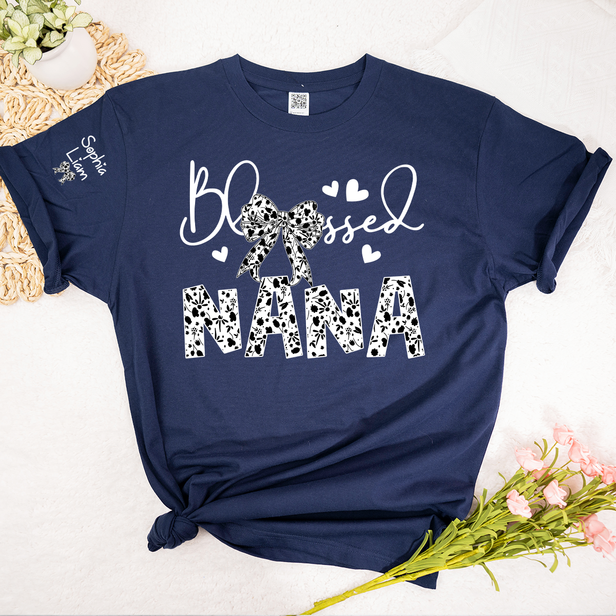 Nana Shirt Blessed Design, Floral Pattern Nana Tee with Bow, Mother’s Day Gift for Nana