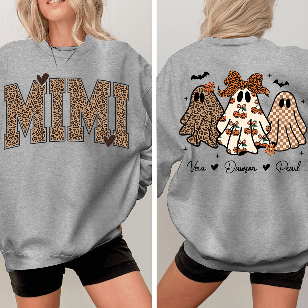 Personalized Mimi Leopard Print Halloween Sweatshirt, Gift for Grandma And Kids