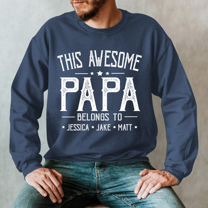 This Awesome Grandpa Belongs To Kids Longsleeve, Custom Papa With Kids Names Longsleeve, Gift For Longsleeve Father Men's