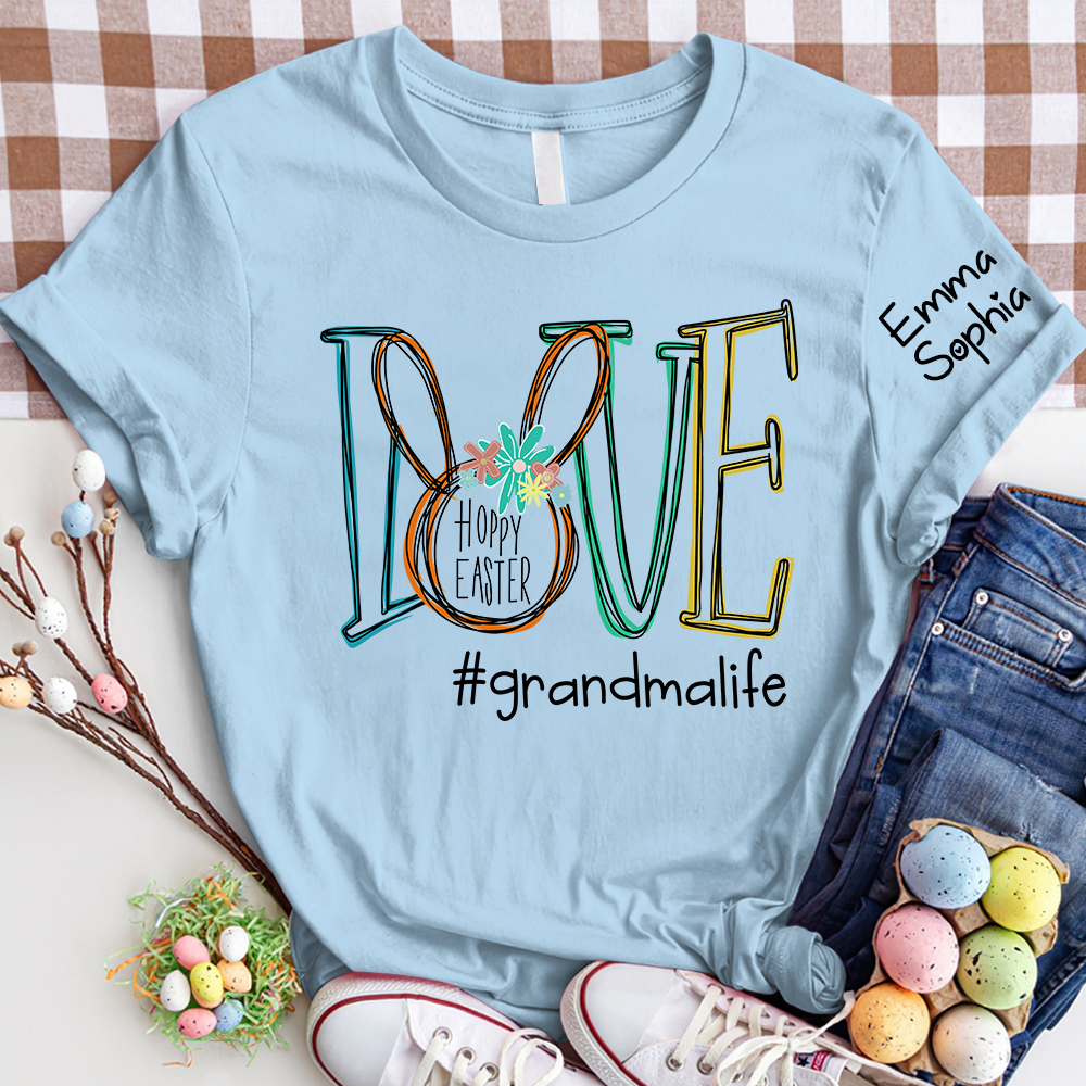 Love Grandma Life Bunny Shirt, Custom Grandma And Kids, Easter Days Gift TH T-Shirt