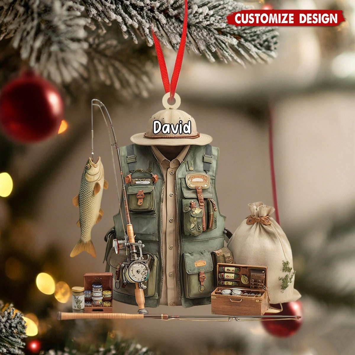 Personalized Fishing Ornament – Custom Name Fisherman Christmas Ornament Gift for Dad or Grandpa Ornament