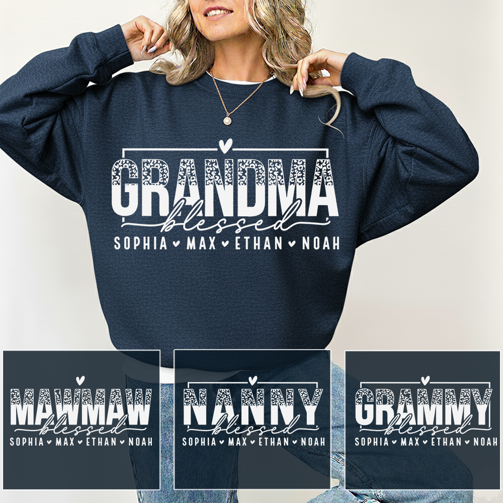 Personalized Blessed Grandma Heart Sweatshirt, Gift for Grandma and Kids